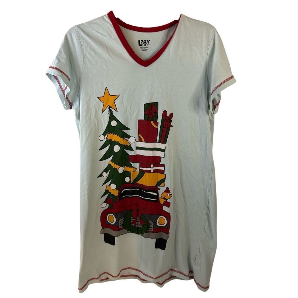Lazy one Christmas‎ S/M pajamas gown Dog, Truck, Tree